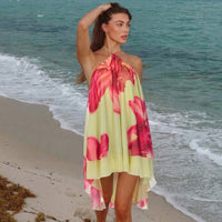 SpringSummer New Arrival Printed Asymmetrical Skirt Backless Casual Resort Chic Body-Limiting Dress For Women