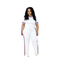 European And American SpringSummer Fashion Womens Trendy Patchwork Ribbed Contrasting Color Casual Two-Piece Set