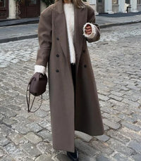 Long Wool Coat With A Business Suit-style Collar For Commuting