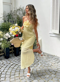 High-End Elegant Sheer Spaghetti-Strap Backless Solid-Colored Waist-Cinching Bodycon Skirt