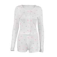 Knitted Printed Long Sleeve Shorts Two Piece Pajama Set For Home Wear