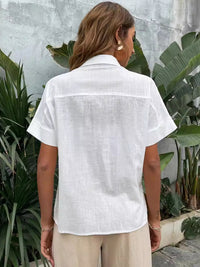 Polo Collar Casual White Women's Cardigan Button Shirt