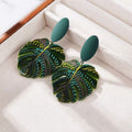 Green Palm Leaf Stud Earrings Minority Design Earrings