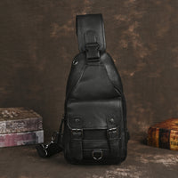 Full-grain Crazy Horse Leather Cowhide Vintage Outdoor Multi-purpose 8-inch Phone Chest Crossbody Bag