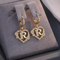 European And American Golden Heart-shaped Letter Earrings