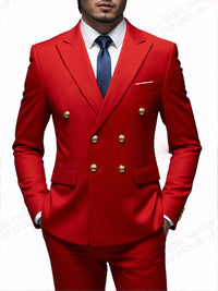 Business Non-Iron Two-Piece Suit With Double-Breasted Gold Buttons