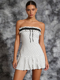 Womens Polka-Dot Waist-Cinching Tube Dress