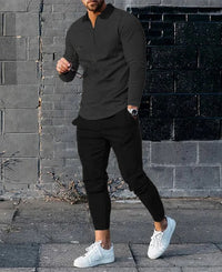 Mens Long-sleeve Zip-up Top And Pants Two-piece Set