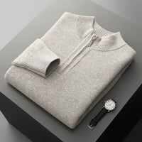 Men's Mid-length Zip-up Honeycomb-knit Thickened Sweater