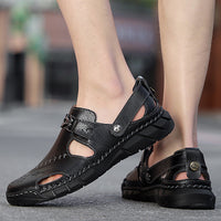 Genuine Leather Youth Casual Sandals Mens Trendy All-Match Slippers