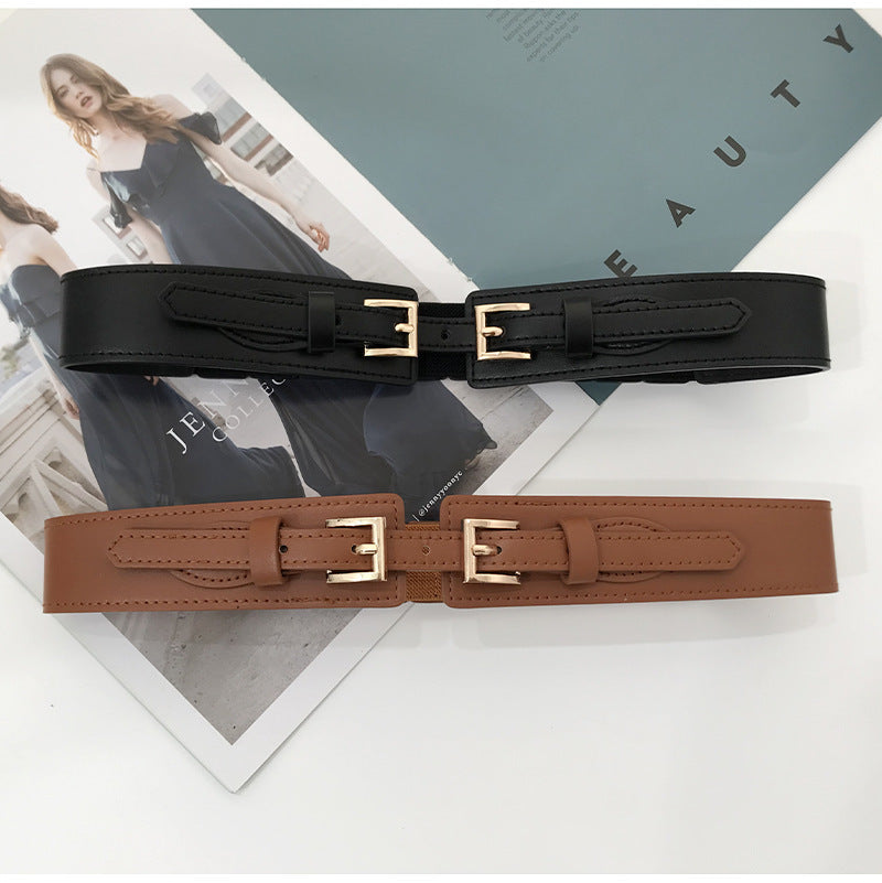 Elastic Waist Seal Double Buckle Fashion Simple Elastic Waistband Women