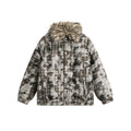 Faux Fur Collar Cotton-padded Coat Men's Tie-dyed Distressed Coat
