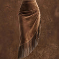 Womens Retro Western Fringe Hem Irregular Suede Skirt