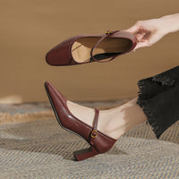 Microfiber Square-toe Chunky-heeled Pumps