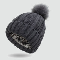Elastic Satin Knitted Hat Loose And Warm Ladies