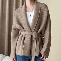 Womens Lace-Up Defined-Waist Relaxed-Fit Sweater Coat