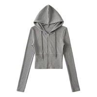 Sporty Casual Hooded Zip-up Waist-cinching Sweatshirt For A Slimming Effect