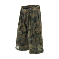 Men's Punk Distressed Multi-pocket Design Loose Wide Leg Straight Shorts