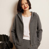Women's Cashmere Hooded Zip Cardigan Sweater