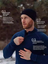 Gray Shell Quick-Dry Half-Zip Mens Outdoor Wool Long-Sleeve
