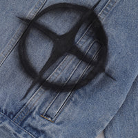 Dark Cross Graffiti Patterned Denim Jacket