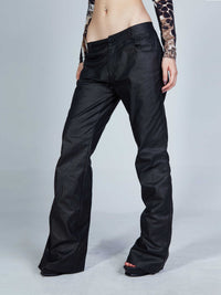 Women's Pure Black Versatile Leather Pants