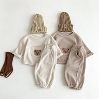 Clothes For Babies Autumn Two-piece Suit Waffle Large Pocket Bear Top And Trousers