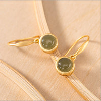 Sterling Silver Gold Plated Hetian Jade Exquisite Earrings Simple Fashion Gold Earrings