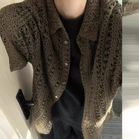 Retro Hollow-out Knitted Short Sleeve Men's Summer
