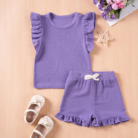 Girls' Summer Suits Solid Color Casual Flounced Sleeve Shorts