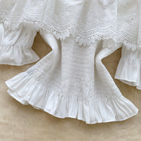 Crochet Hollowed-Out Off-the-Shoulder Puff-Sleeve Shirt For Women
