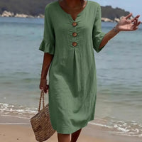Summer Womens Solid Colored Cotton Dress