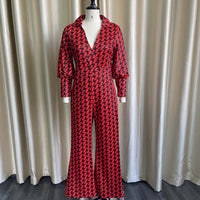 Loose Elastic V-neck Straight High Waist Jumpsuit