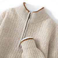 Men's Woolen Sweater Half-open Collar Long Sleeve Solid Color Stand Collar Sweater