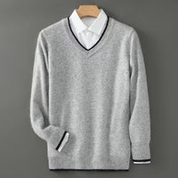 Warm Knitted Wool Sweater With A V-neck And Pullover Design