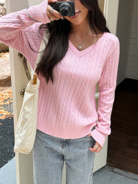 Women's V-neck Woolen Long-sleeved Sweater
