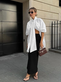 Loose-fitting Long-sleeved White Shirt With A Flowy Collar