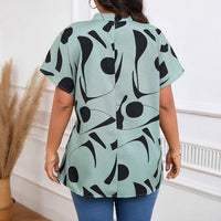 Fashion Women's Stand-up Collar Asymmetric Print Waist-tie Shirt