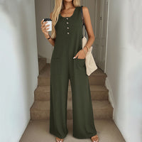 Womens Solid-Color Casual All-Match Jumpsuit