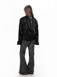 Design Matte Polished Black Padded Shoulder Coat For Women