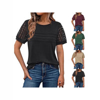Round-neck Hollow-out Short-sleeve Elegant Loose-fitting