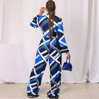 Long-sleeve Tie-neck Lapel Shirt And Wide-leg Pants Set