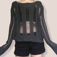 Temperament Crew Neck Long Sleeve Hollow-out Loose Casual Bottoming Sweater
