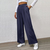 Womens Knitted Ribbed Wide-Leg Casual Pants With Elastic Waist