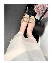 Women's French Style Commuter Pumps, Soft Leather, Hidden Heel, Open Hollow Design, Square Buckle, Block Heel, Elegant Shoes For Dresses