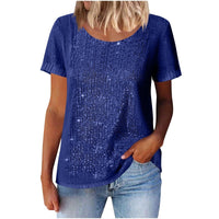 Women's Commuter Sequin Loose Crew Neck Short-Sleeve Top