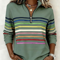 Womens Fashionable Casual Christmas Stand-Up Collar Zip-Up Sweatshirt With A Print Pattern
