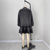 Solid-color Satin Dress With Intricate Pearl Detailing At The Neckline