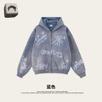 Retro High-grade Graffiti Long-sleeved Knitted Cardigan