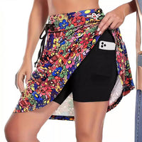 Printed Pocket Fake Two-piece Shorts Women's Clothing